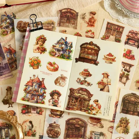 Vintage Trace Play Series Sticker Book For DIY Scrapbooking Floral Human Figures Architecture Decorative Material PET Washi Paper