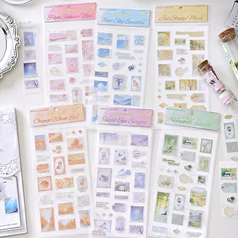 Autocollants Timbre Style Japonais Vintage PVC Série Misty Morning Mail pour Scrapbooking Journaling Stickers Décoratifs DIY
