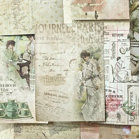 40 Sheets Vintage Scrapbook Paper Brilliant Painting Scroll Series Retro Botanical Floral Portrait Decorative Paper