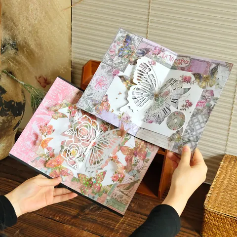 Livre Animé 3D Papillon Rétro Kit de Matériel Fait Main DIY Carte de Voeux Florale Découpée au Laser Cadeau Romantique pour Copines Femmes Fournitures de Scrapbooking DIY