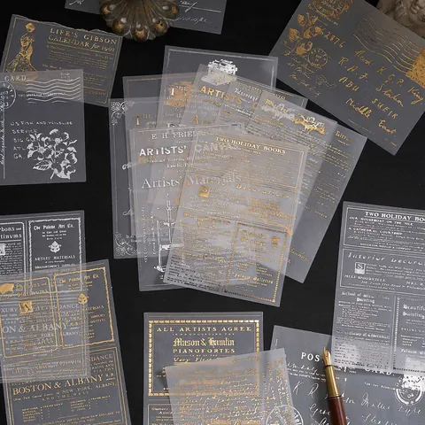 Vintage Tracing Paper Scrapbooking Material Pack Brilliant Years Series Foil Stamping Background Paper For DIY Journal Planner Decoration