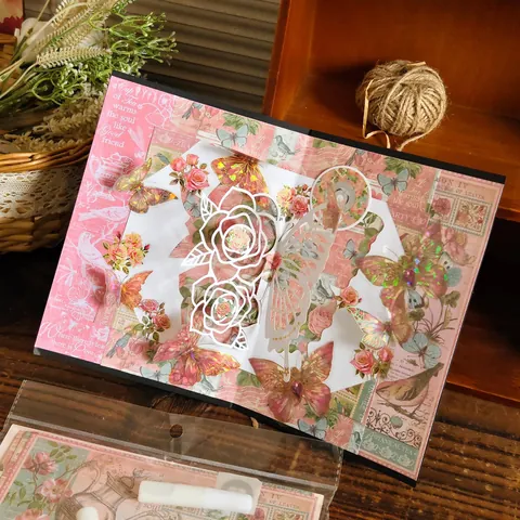 Livre Animé 3D Papillon Rétro Kit de Matériel Fait Main DIY Carte de Voeux Florale Découpée au Laser Cadeau Romantique pour Copines Femmes Fournitures de Scrapbooking DIY