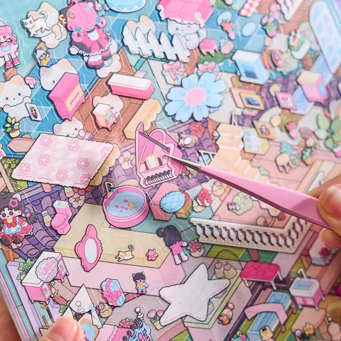 Miniature Landscaping Sticker Book Yoyo Town DIY Journal Quiet Book For Children Cartoon PET Waterproof Sticker Set
