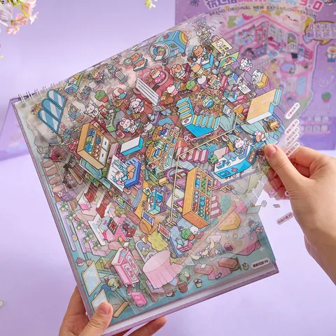 Miniature Landscaping Sticker Book Yoyo Town DIY Journal Quiet Book For Children Cartoon PET Waterproof Sticker Set