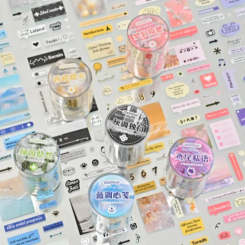 Ins Style Synthetic Paper PET Die-Cut Washi Tape Artistic Landscape Floral English Letter Scrapbooking Diary Journal Decorative Tape Material