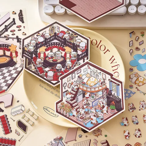Zaomo Fantasy World Series Three-Dimensional Micro Landscape PET Stickers Cartoon Animal Miniature Scene DIY Scrapbooking Journal Decorative Stickers