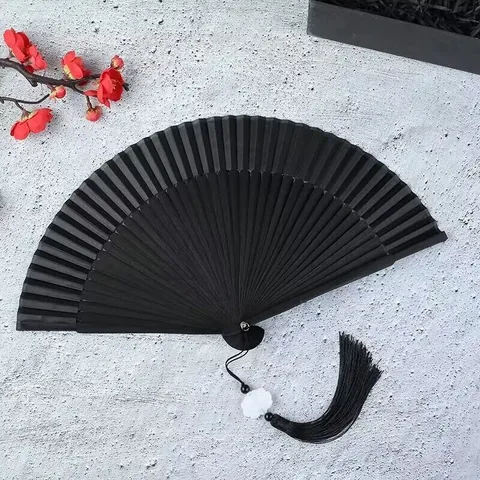 Abanico Plegable de Encaje Lolita Vintage Con Borla Estilo Chino Retro Abanico de Mano de Plástico para Fotografía Baile Fiesta Mujer