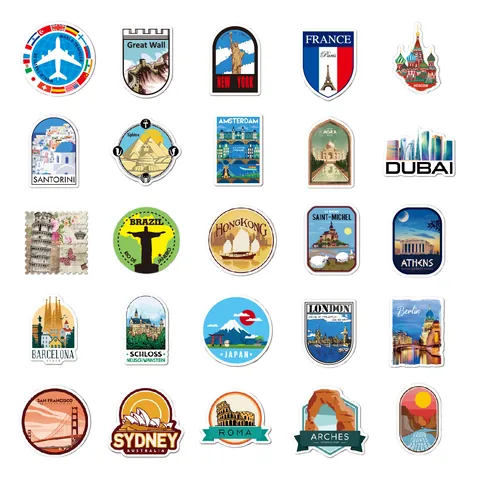 Waterproof PVC Stickers Travel Landmark Adventure Graffiti Decals For Luggage Skateboard Laptop Bicycle Helmet Notebook