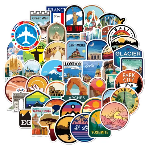 Wasserdicht PVC Aufkleber Reise Wahrzeichen Abenteuer Graffiti Decals Für Gepäck Skateboard Laptop Fahrrad Helm Notizbuch