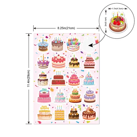Autocollants de Fête d'Anniversaire Imperméable Vinyle Dessin Animé Gâteau Donut Ballon Motif DIY Décoration Festive Autocollants pour Cadeau Fête