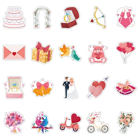 Adesivi Matrimonio Romantico Cartoni Animati Graffiti Fatti a Mano DIY Scrapbooking Decorazione Biglietto Invito Adesivi Impermeabili