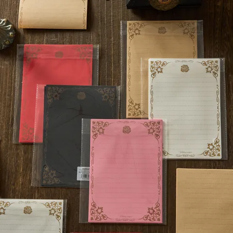 Carta da Lettere Vintage a Righe con Fiori di Rosa Cancelleria Kraft per San Valentino Carta a Righe Estetica