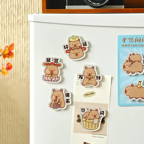 Mignons Aimants de Réfrigérateur en Acrylique Capybara Panda Design d'Illustration Traditionnelle Décoration Magnétique pour Maison Bureau