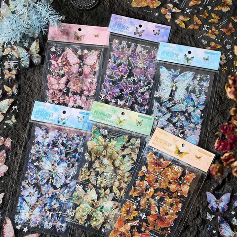 Papillon Vintage PET Autocollants Dorés Iridescents Étanches Scrapbooking Journal DIY Autocollants Décoratifs