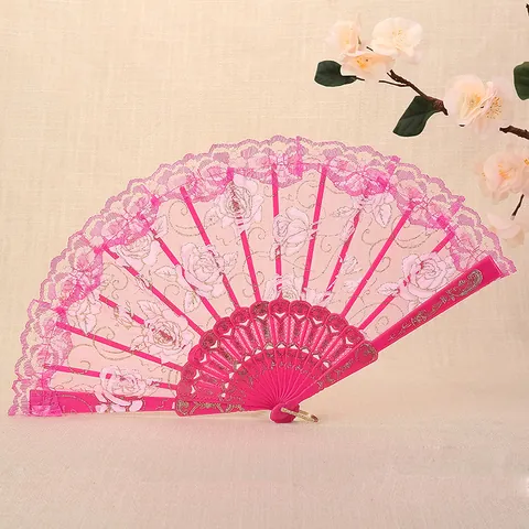 Abanico Plegable Elegante de Encaje Con Estampado de Rosas Tallado Calado Abanico Decorativo Chino Vintage para Mujer Boda Fiesta de Baile