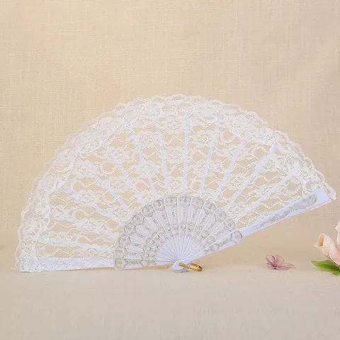 Abanico Plegable de Encaje Vintage Varillas de Plástico Patrón Floral Abanico Decorativo para Boda Danza Actuación Accesorio para Mujer