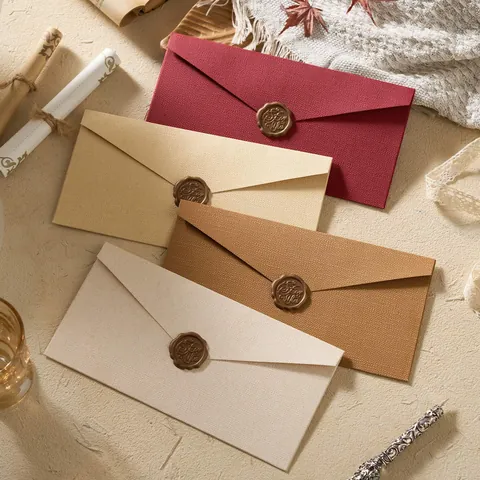 Vintage Linnen Textuur Papier Envelop Met Zegellak Decoratieve Briefpapier Briefpapier Uitnodiging Wenskaart Retro