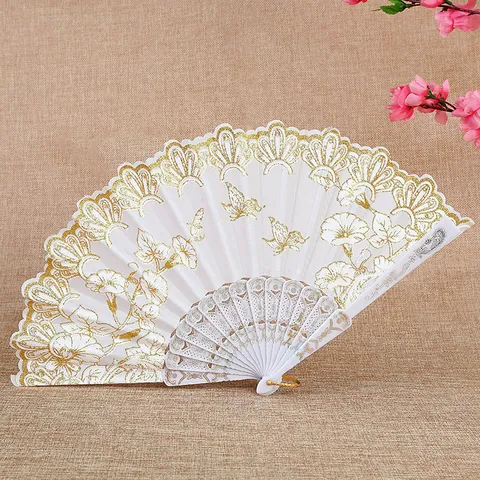 Abanico Plegable de Mariposas e Ipomoea Estilo Chino Abanico de Mano para Danza Hanfu Actuación Boda Fiesta Regalo