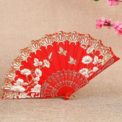 Abanico Plegable de Mariposas e Ipomoea Estilo Chino Abanico de Mano para Danza Hanfu Actuación Boda Fiesta Regalo