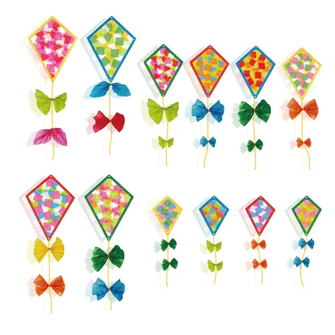 Children DIY Suncatcher Paper Craft Kit Cartoon Kite Butterfly Autumn Theme Hanging Decoration Handmade Material Kit For Party