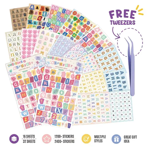 Alphabet Number Stickers Set Colorful Vintage Waterproof Vinyl DIY Scrapbooking Journaling Supplies Kids Decorative Letter Stickers