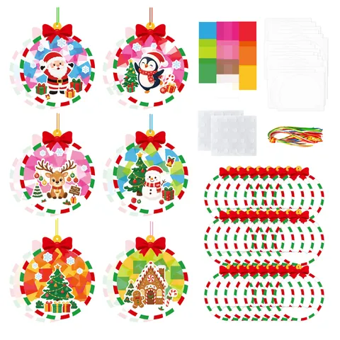 Kids Christmas DIY Paper Cut Craft Kit Cartoon Santa Snowman Hanging Ornaments For Classroom Party Decoration Art Supplies