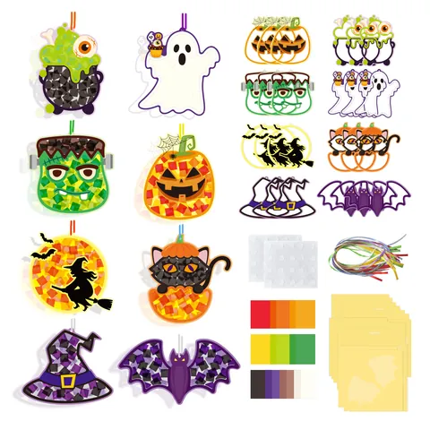 Kit d'Artisanat en Papier Halloween Attrape-soleil Décorations de Fenêtre Formes Citrouille Fantôme Décoration de Fête de Jardin