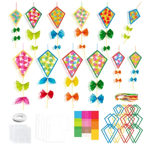 Children DIY Suncatcher Paper Craft Kit Cartoon Kite Butterfly Autumn Theme Hanging Decoration Handmade Material Kit For Party