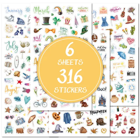 Adesivi Agenda Festival Mensile Cartoni Animati Scrapbooking Fai Da Te Adesivi Cancelleria Etichette Decorative in Vinile Impermeabile