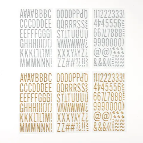 Pegatinas 3D con Brillo Alfabeto Números Pegatinas de Letras de PVC para DIY Scrapbooking Decoración de Regalos Oro Plata Brillo Pegatinas