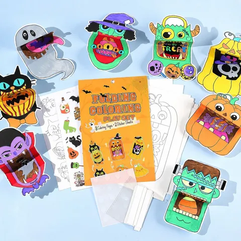 Kinder Halloween DIY Magisches Faltmalset Tier Essen Thema Papierhandwerk Pädagogisches Kunstspielzeug Partygeschenke Zeichenset