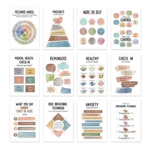 Set di Poster Salute Mentale per Ufficio Terapia Consulente Decorazione Psicologia Scolastica Arte Murale Educativa Scuola