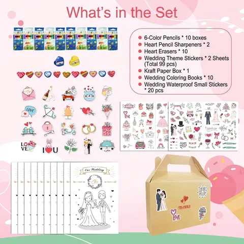DIY Wedding Activity Coloring Book Kit For Kids Including Books Color Pencils Stickers Wedding Guest Gift For Party Favors