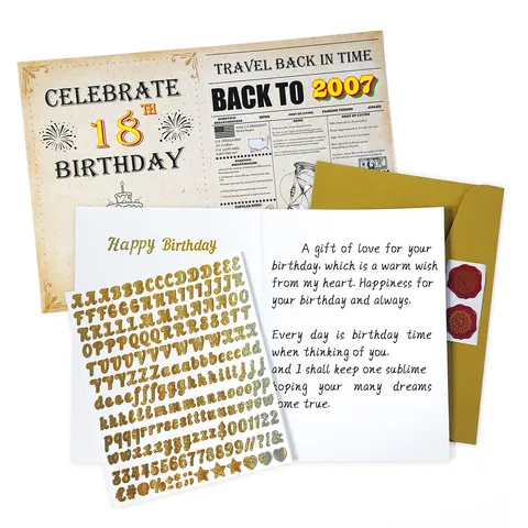 Retro Geburtstag Grußkarte Zurück In Den Zeitungsstil Jubiläumskarte Mit Gold Umschlag Und DIY Glitzer Aufklebern Für Damen Herren Geburtstagsparty Deko