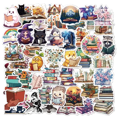 Wasserdichte Vinyl-Aufkleber Mit Lesethema Cartoon Buch Illustration Decals Für Laptop Scrapbooking Journaling Dekoration
