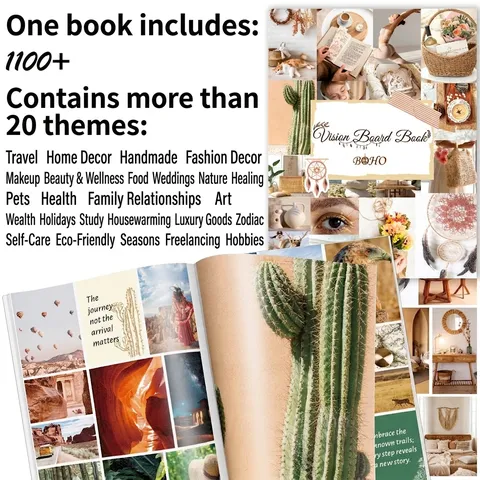 Vision Board Book Kit BOHO Style DIY Scrapbook Art Paper Motivational Quotes Pictures Journal Supplies Women Goal Setting Notebook