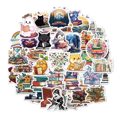 Waterproof Reading Themed Vinyl Stickers Cartoon Book Illustration Decals For Laptop Scrapbooking Journaling Decoration