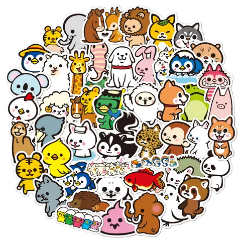 Pack d'Autocollants de Graffiti Animaux de Dessin Animé Imperméables pour Bagages Ordinateur Planche à Roulettes Téléphone