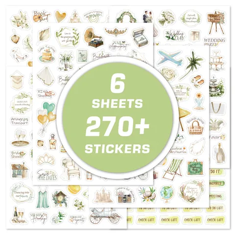 Romantic Wedding Stickers Set Waterproof Watercolor Floral Cake Ring Scrapbook DIY Planner Invitation Decorative Labels
