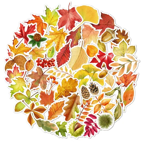 55Pièces Autocollants de Feuilles de Dessin Animé Thème Automne Imperméable PVC Décalcomanies Pour Ordinateur Portable Valise Étui de Téléphone Bricolage Décoration