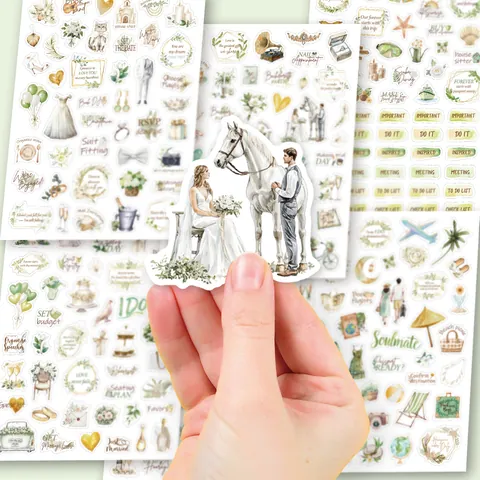 Romantic Wedding Stickers Set Waterproof Watercolor Floral Cake Ring Scrapbook DIY Planner Invitation Decorative Labels