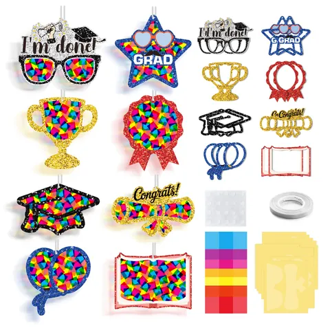 Kit DIY Suncatcher de Fenêtre pour Remise des Diplômes Rentrée Scolaire Effet Vitrail Artisanat de Papier pour Classe Enfants Déco