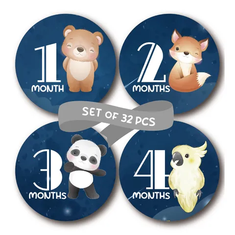 Newborn Baby Monthly Milestone Stickers Night Sky Animal Pattern Photography Props Infant Growth Record PVC Stickers