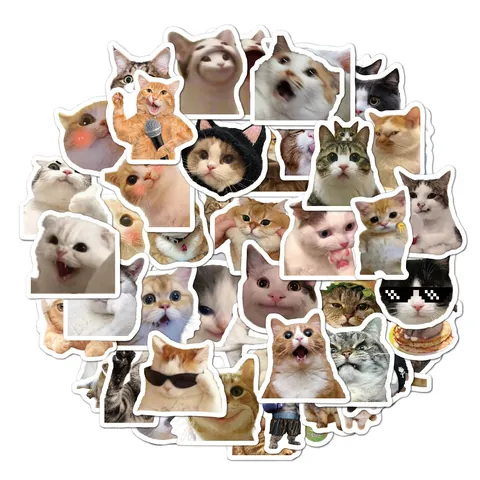 Autocollants Chat Mignons Drôles Meme Vinyle Imperméables Pour Ordinateur Valise Skateboard Bouteille D'eau Décoration