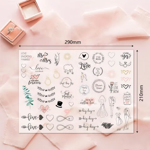 Wedding Planner Stickers Bride Engagement Scrapbooking Stickers DIY Journal Decor Supplies Gold Pink Floral Hearts Stickers