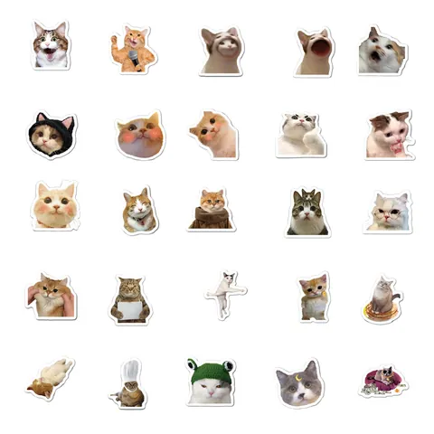 Autocollants Chat Mignons Drôles Meme Vinyle Imperméables Pour Ordinateur Valise Skateboard Bouteille D'eau Décoration