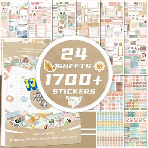 Vintage Watercolor Boho Annual Planner Stickers For Journal Diary Decoration Retro Aesthetic Botanical Floral Calendar Stickers