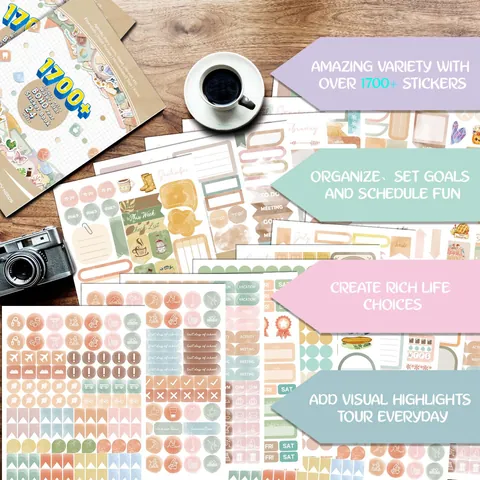 Vintage Watercolor Boho Annual Planner Stickers For Journal Diary Decoration Retro Aesthetic Botanical Floral Calendar Stickers