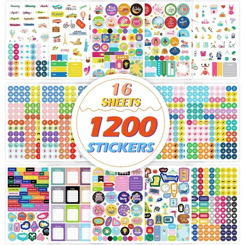 Autocollants de Planificateur DIY Multicolores Icônes de Calendrier Travail Budget Étiquettes Vacances Scrapbooking Accessoire Papeterie Autocollants Décoratifs