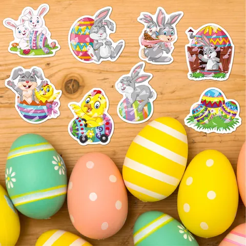 Holografische Laser Ostern Aufkleber Cartoon Hase Ei Wasserdichte Vinyl Decals Für Laptop Wasserflasche Scrapbooking Dekoration